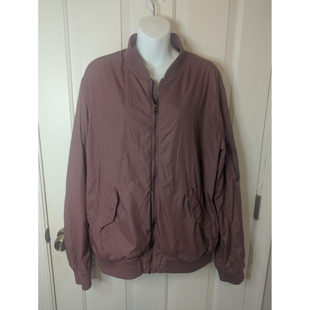 HM LOGG Womens Bomber Jacket Mauve Pink Full Zip Utility Flight Jacket Large